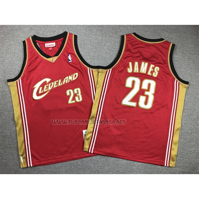 Camiseta LeBron James NO 23 Nino Cleveland Cavaliers Mitchell & Ness 2003-04 Rojo